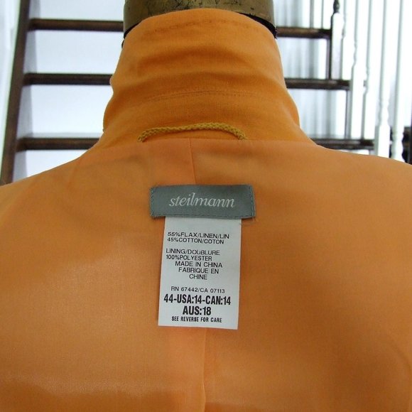 Steilmann Orange Summer Linen Cotton Lined Jacket 14 L - Picture 9 of 9